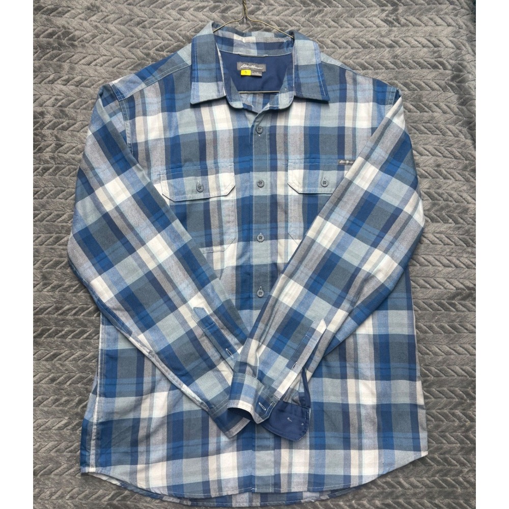 Eddie Bauer Mens Large Blue Plaid Long Sleeve Button Down Shirt (1505)